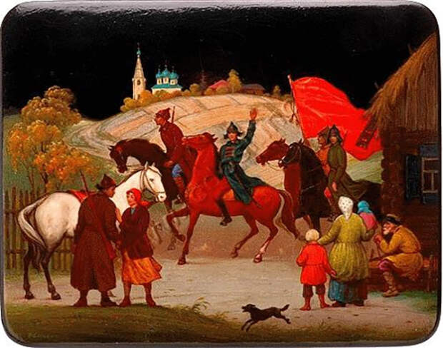 В федоскинской росписи отразилась русская история. Миниатюра Советская власть в селе В федоскинской росписи отразилась русская история. Миниатюра Советская власть в селе