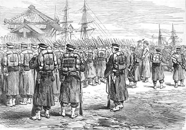 Императорские войска отправляются в Иокогаму для борьбы с восстанием Сацума в 1877 году. \ Фото: ifuun.com.