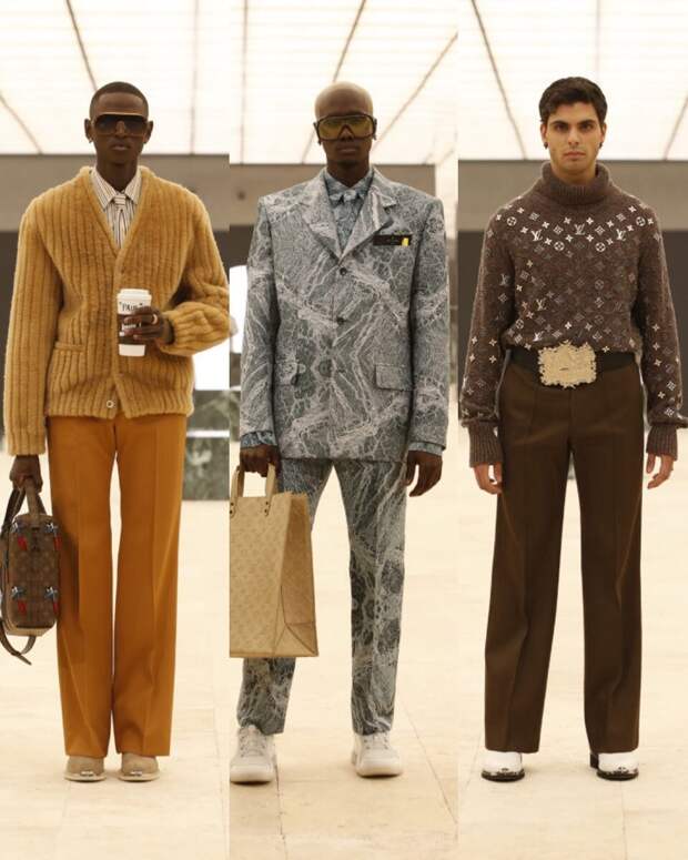 Сумка в виде самолета, мужская юбка, стальной костюм: показ Louis Vuitton, обзор