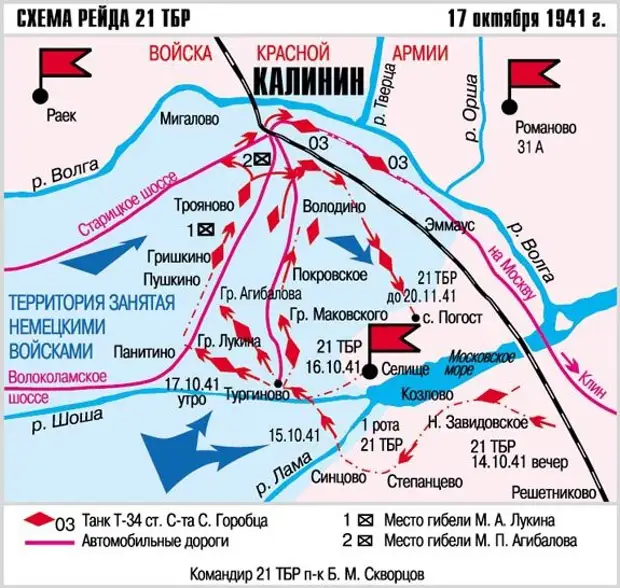 На схеме помещенной на почтовом блоке обозначены действия калининского фронта