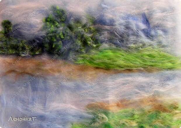 Картина панно рисунок Мастер-класс Валяние фильцевание Берёзовая роща у реки Шерсть фото 10