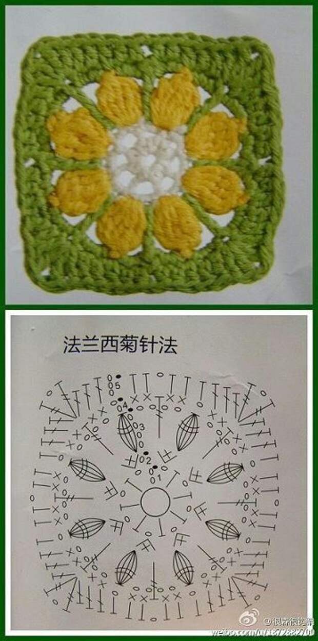 sunflower square free crochet chart pattern: 