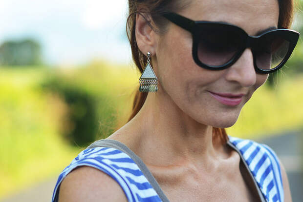 Blue and white striped dress