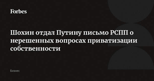 Шохин отдал Путину письмо РСПП о нерешенных вопросах приватизации собственности