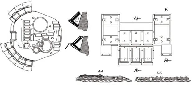Схема динамической защиты «Контакт-5» на башне и верхней лобовой детали танка Т-80У