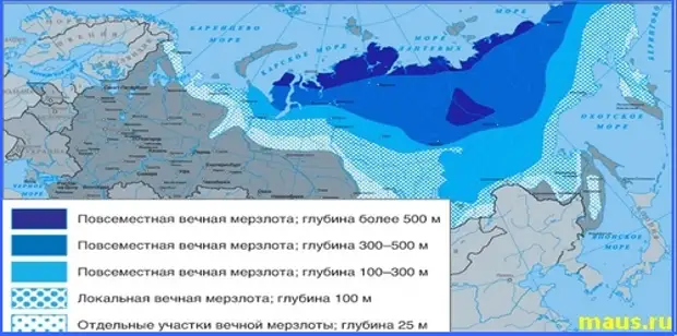 Карта распространения вечной мерзлоты