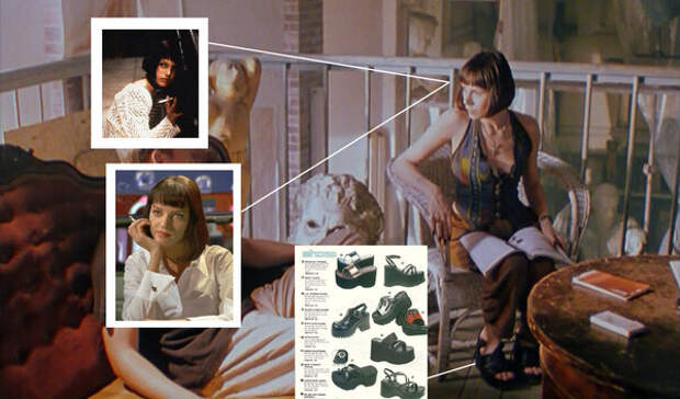 кадры из фильмов "Страна глухих", 1998, "Криминальное чтиво", 1994, "Леон", 1994 и страница из каталога Alloy конца 1990-х (с) https://tutusandtinyhats.wordpress.com/2012/08/23/flashback-alloy/