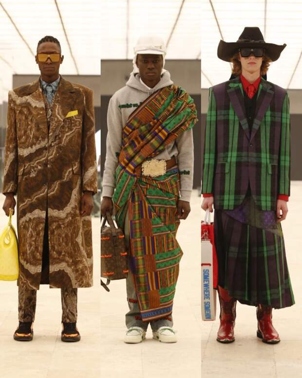 Сумка в виде самолета, мужская юбка, стальной костюм: показ Louis Vuitton, обзор