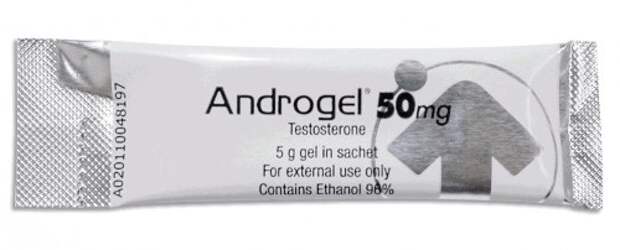 Пятиграммовый пакетик препарата для наружного применения Androgel, содержащий среднюю рекомендуемую суточную дозу тестостерона (50 mg)