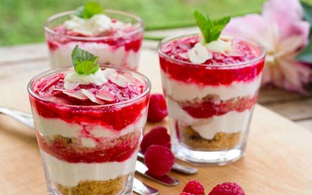 7 рецептов вкуснейших чизкейков, которые не надо печь: [b]Малиновый чизкейк в стаканчиках[/b]    [u]Вам понадобится:[/u]      9 шт. печенья (любого)  