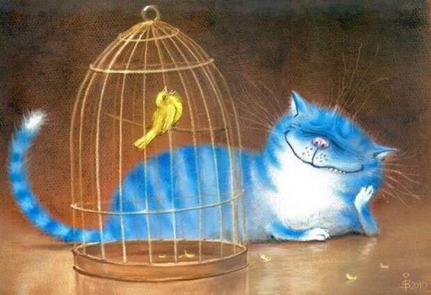 Синие коты художницы Ирины Зенюк кот, рисунок