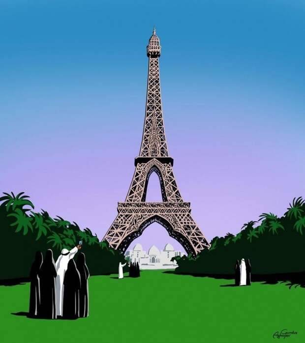Эйфелева башня, Парижебад. европа, карикатуры, мусульмане, прикол