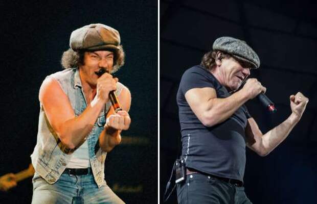 LONDON, UNITED KINGDOM - JANUARY 17: Brian Johnson of AC/DC performs on stage at Wembley Arena on January 17th, 1986 in London, United Kingdom. (Photo by Peter Still/Redferns) TACOMA, WA - FEBRUARY 02: Brian Johnson of AC/DC performs at Tacoma Dome on February 2, 2016 in Tacoma, Washington. (Photo by Suzi Pratt/Getty Images)