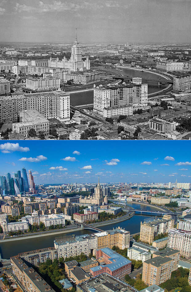 Вид на гостиницу «Украина», Москву-реку и Новоарбатский мост, 1960/2015 год история, факты