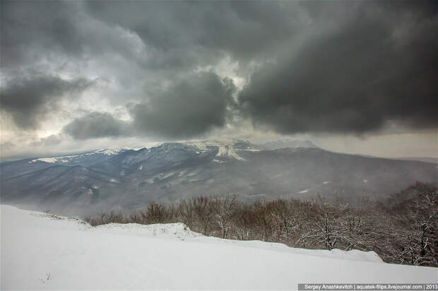 Декабрь в Крыму. Метель на Демерджи взглядом с вершины Ангар-Бурун