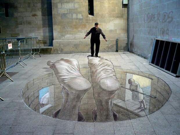Реалистичные 3D рисунки на асфальте фото