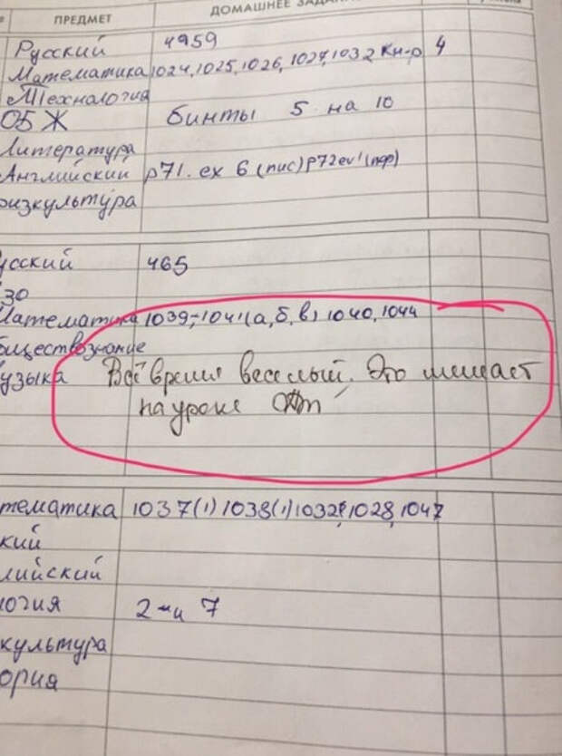 смешная запись в дневнике школьника