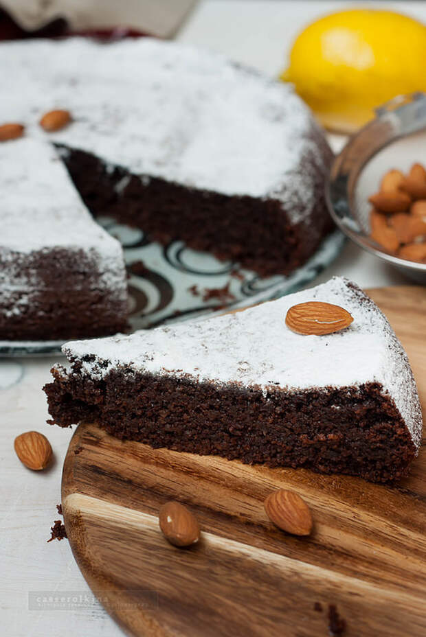 Diet chocolate cake with chilli pepper and lemon peel