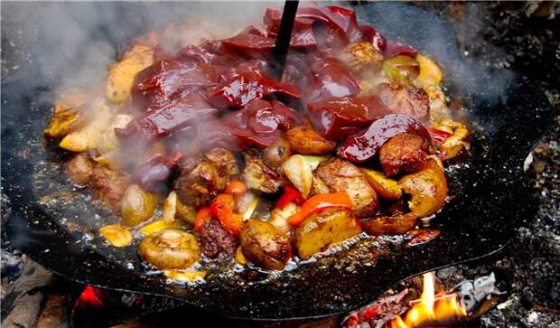 Походная тарелка Походная тарелка еда, костер, мясо, тарелка