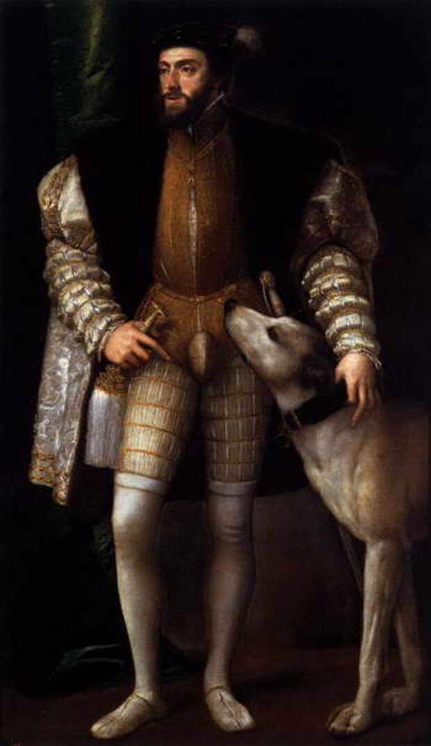 Тициан. Портрет императора Карла V с собакой. 1533