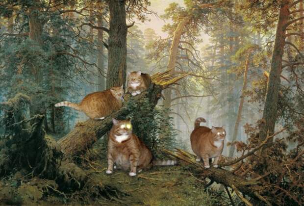 Фотошоп в сосновом лесу Шишкин, животные, культура, фотошоп, юмор