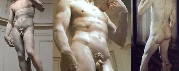 Скульптура Давида в трёх ракурсах
