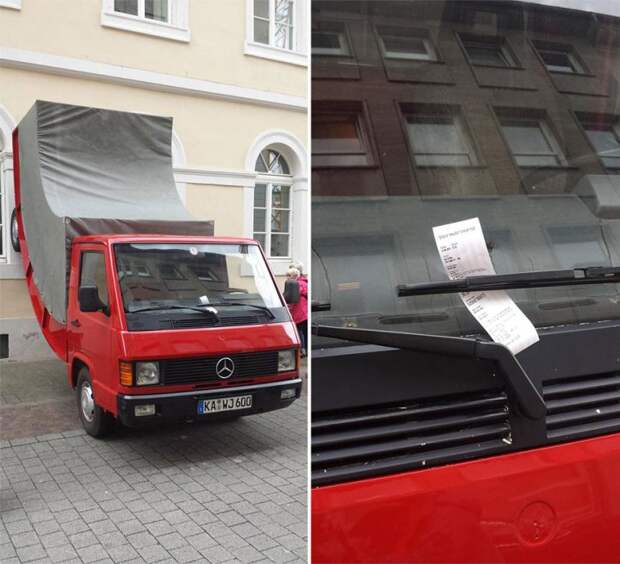 инсталляция с изогнутым автомобилем
