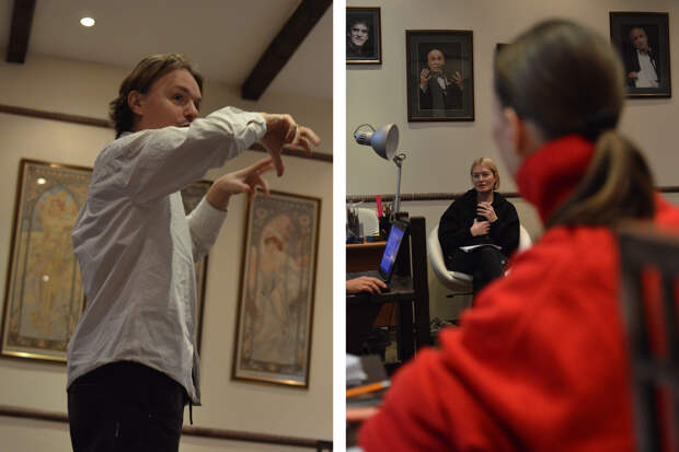 Репетиция, слева: Филипп Гуревич / Виктория Толстоганова (в центре)