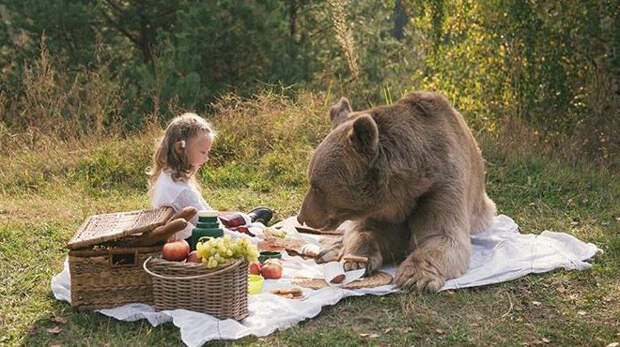 Фотосессия семьи с медведем ввергла западные СМИ в шок медведь, семья, фото