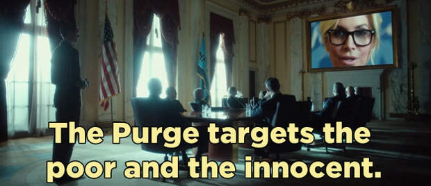 In The Purge: Election Year, Sen. Charlie Roan (Elizabeth Mitchell) is campaigning to abolish the annual night of anarchy.