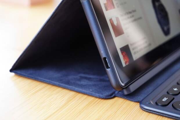 There's two USB-C ports on the Slate — one on each side. No headphone jack, though.