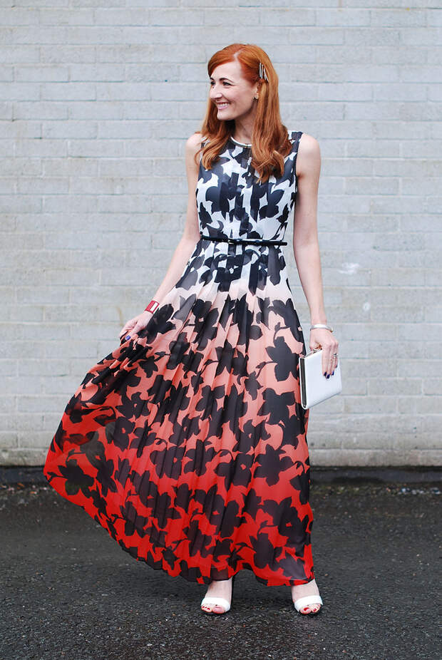 Red, black & white ombre patterned dress