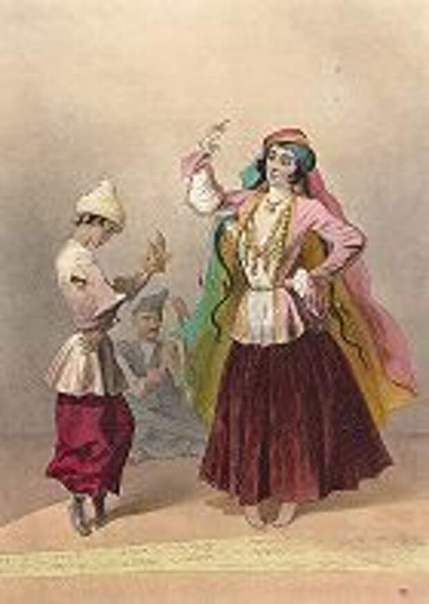 Баядерка и юноша из Шемаха. "Costumes du Caucase", л. 34, Париж, 1840-е гг. 