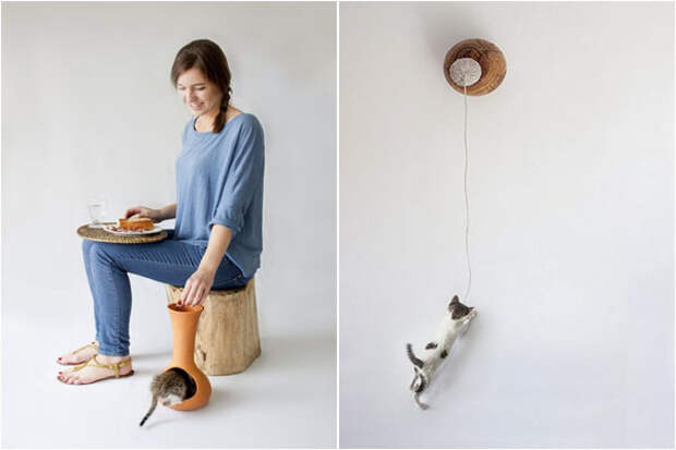 Кормушка и игрушка для кота