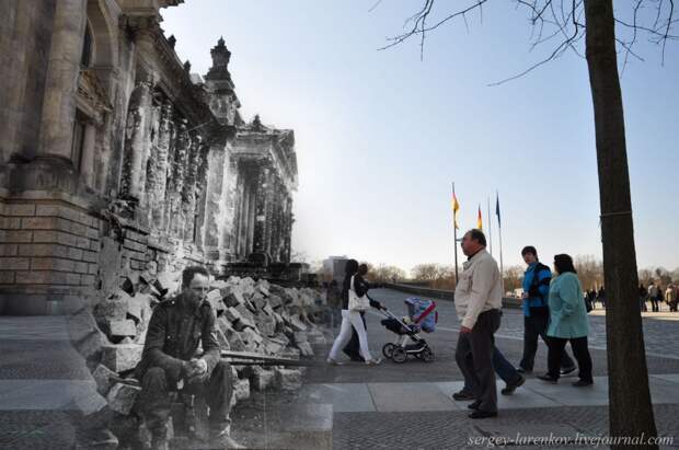 36. Берлин 1945-2010. Немецкий солдат у поверженного Рейхстага. Связь времен, берлин, история, фото