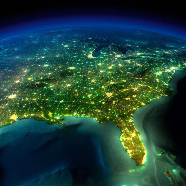 Ночной вид на Северную Америку из космоса.
