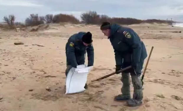 На Кубани прекратили расчистку побережья от мазута из-за непогоды