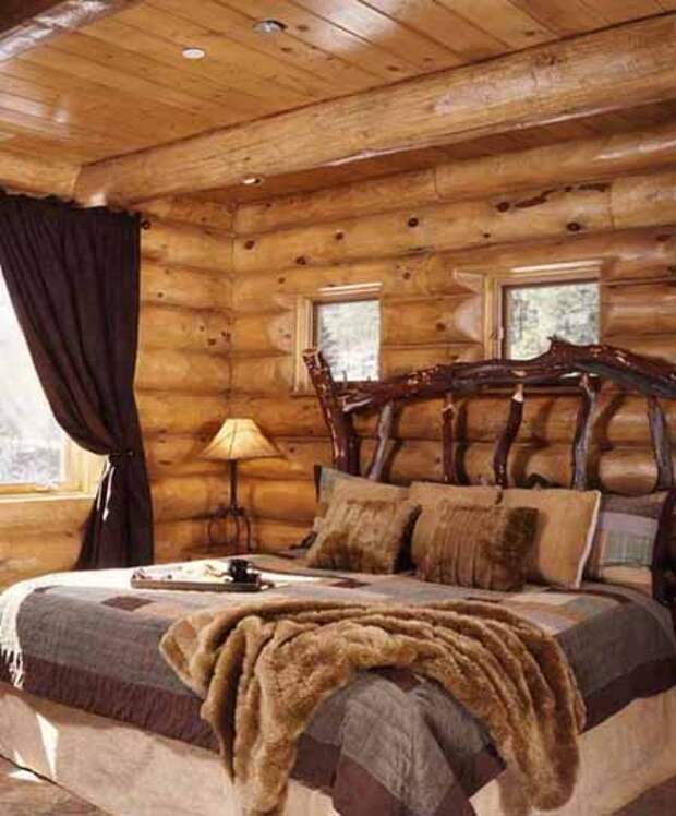 интерьер деревянного дома фото спальни