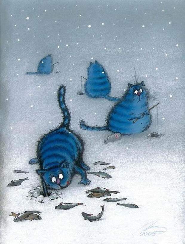 Синие коты художницы Ирины Зенюк кот, рисунок