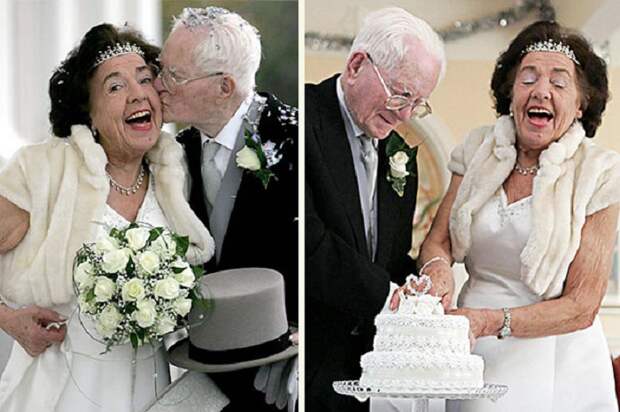 Одна из самых старых пар вступивших в брак в Великобритании. Молодожены понравились друг другу ещё в детском саду.