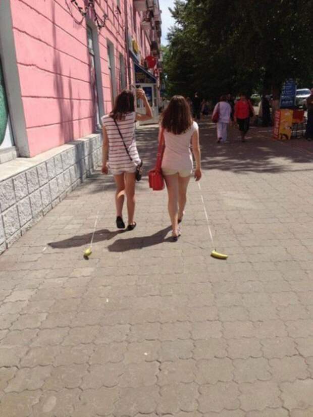 Девушки выгуливают свои бананы невероятное, прикол, теперь ты видел всё, юмор