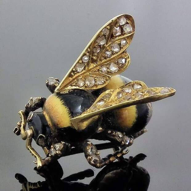 A Victorian metal, enamel and diamond brooch in the form of a bee, symbol of productive industry via Canterbury Auction Galleries
