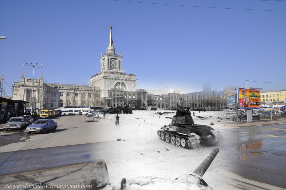 24.Сталинград 1943-Волгоград 2013. Советские танки Т-34 у вокзала 24.Сталинград 1943-Волгоград 2013. Советские танки Т-34 у вокзала