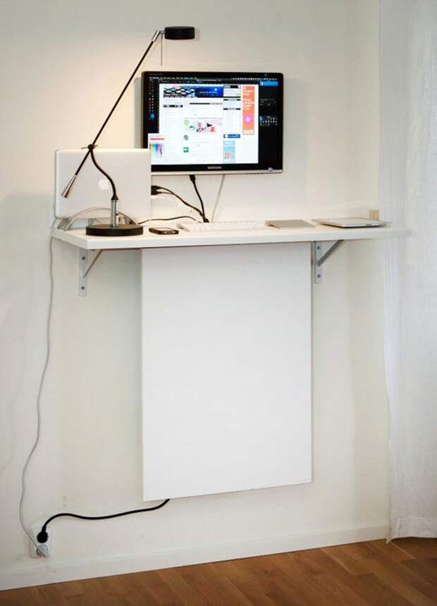 настенный компьютерный стол своими руками со скрытыми шнурами