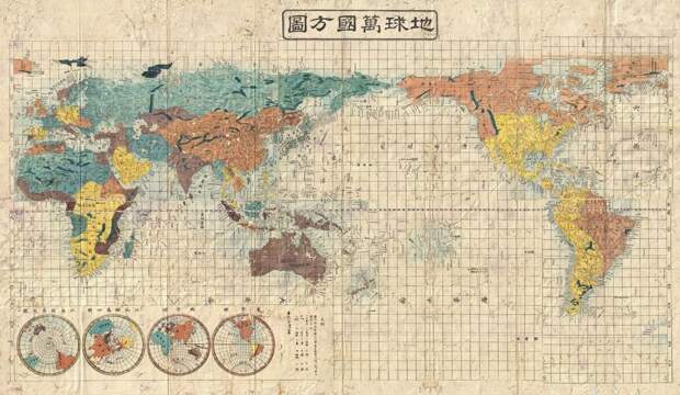 4. Карта, нарисованная в императорской Японии, в 1853 году карта, мир