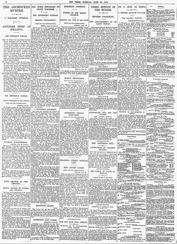 Газета The Times от 30 июня 1914 года. 