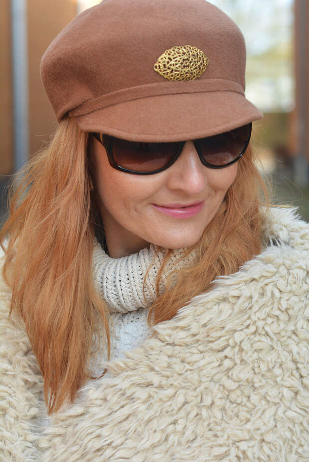 Shearling/suede gilet, vintage 60s hat