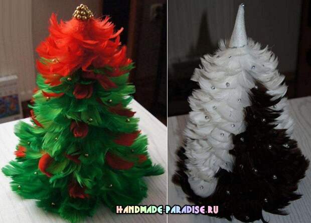 Рождественские елочки из перьев
