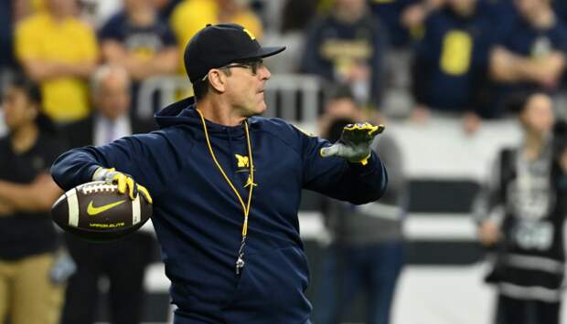 jim harbaugh throwing football workout
