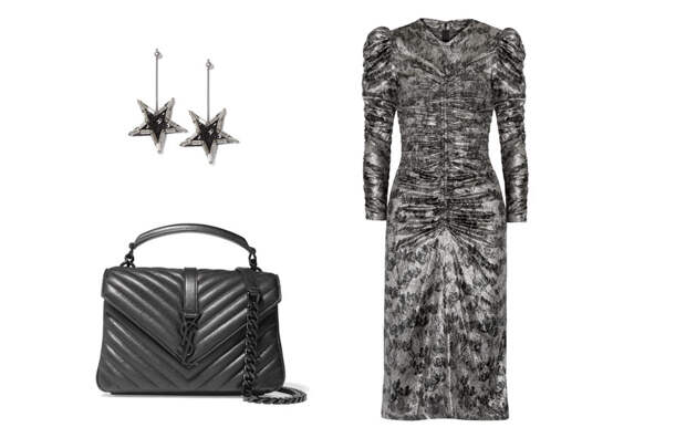 Платье, Isabel Marant; сумка, Saint Laurent; серьги, Herald Percy (Aizel)